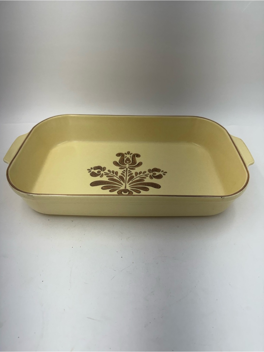 Pfaltzgraff Yellow Stoneware Baking Dish with Brown Floral Motif no lid